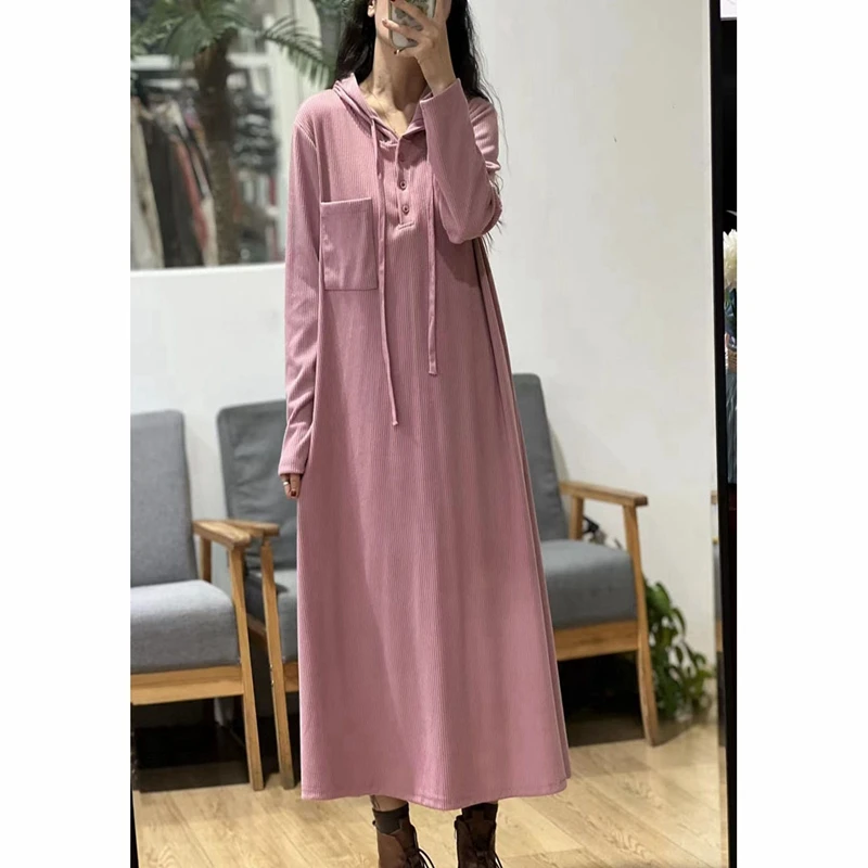 文兰2322  韩版宽松连帽卫衣连衣裙25春秋长袖百搭显瘦口袋卫衣