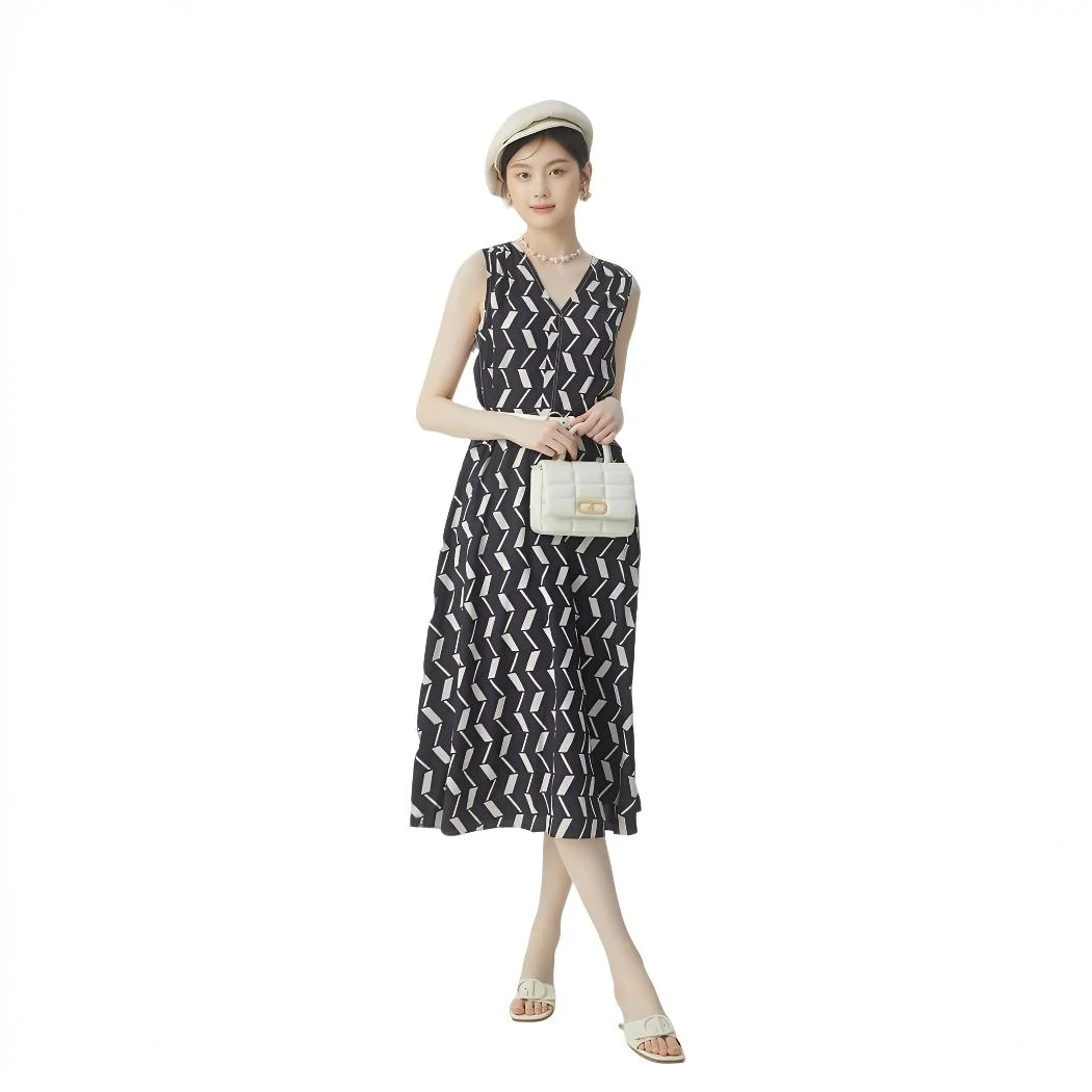 哥弟夏季碎花长裙蓝色V领长款宽松女士连体连衣裙1500513