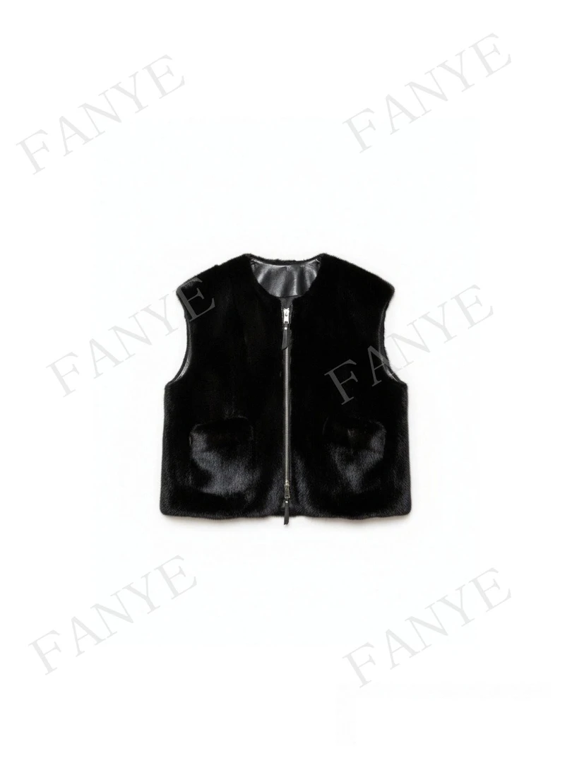 FANYE 2025冬季新款极简老钱风油蜡皮水貂马夹