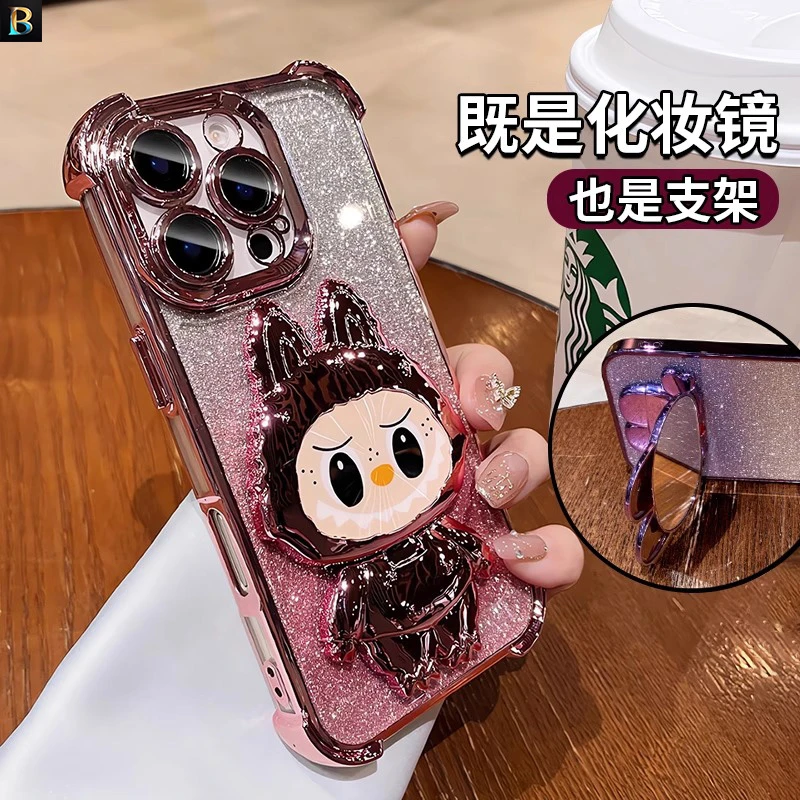 镜子支架适用苹果16plus手机壳iphone13/14/15promax带镜头膜防摔