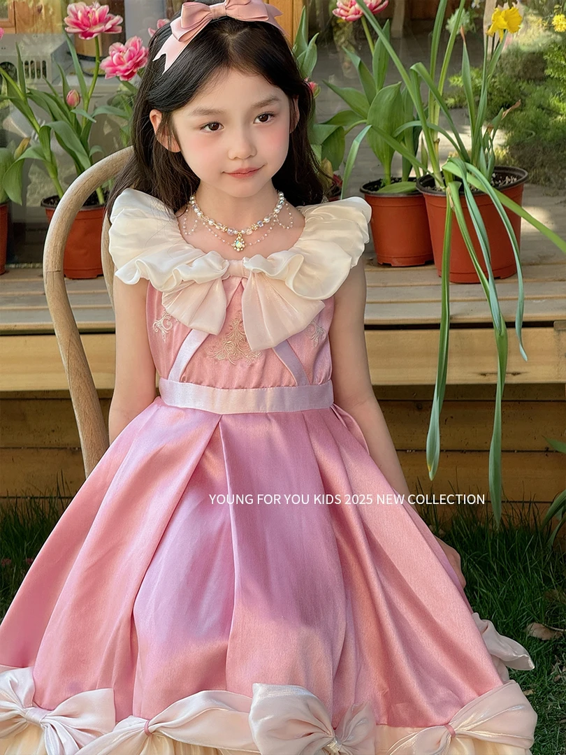 YFY女童粉色灰姑娘公主裙重工生日礼服甜美大裙摆连衣裙子