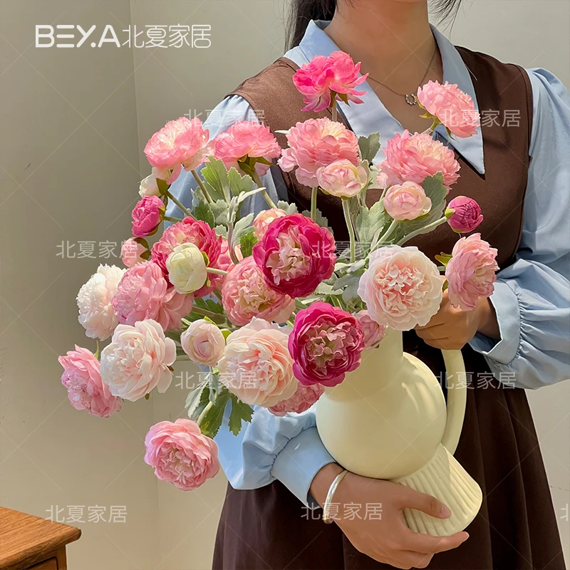 露莲玫瑰仿真花摆件客厅餐桌花摆花桌面装饰花卉牡丹假花