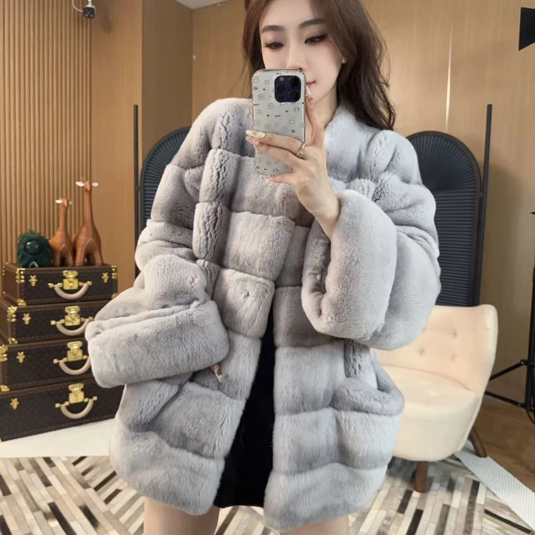 蓝宝石秋冬青紫蓝兔龙猫皮草外套大袖#BHCL8088