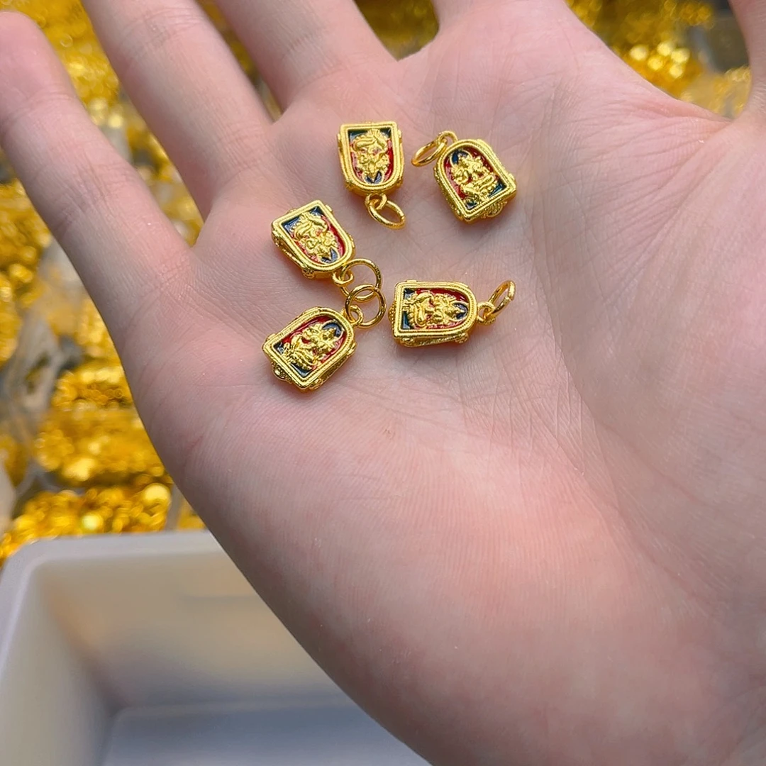 锆石铜合金珐琅彩黄财神方牌2个