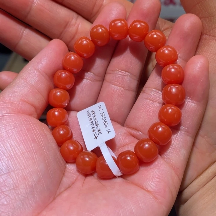 南红玛瑙原矿南红卡10中洞子柿子红老型手串未镶嵌