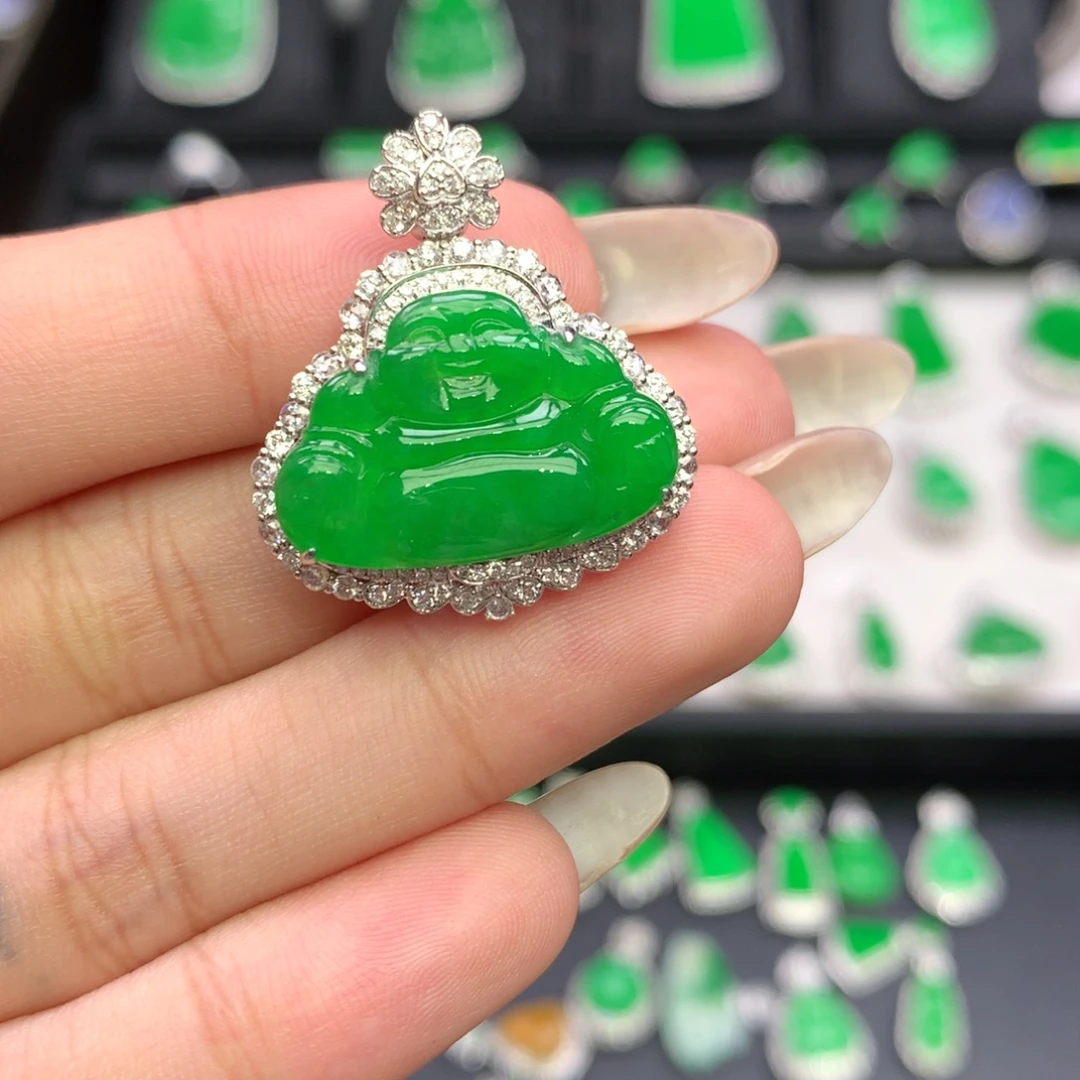 翡翠18K金镶嵌吊坠(不含链)收到货48小时鉴赏期