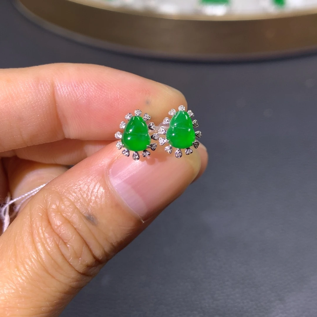 翡翠耳饰18K金镶嵌翡翠