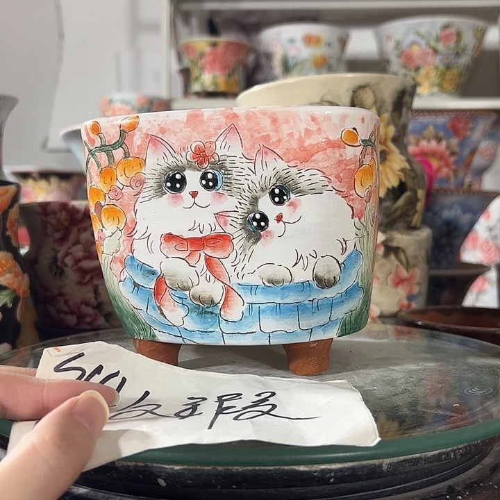 景德镇幸运花盆手绘韩式花盆