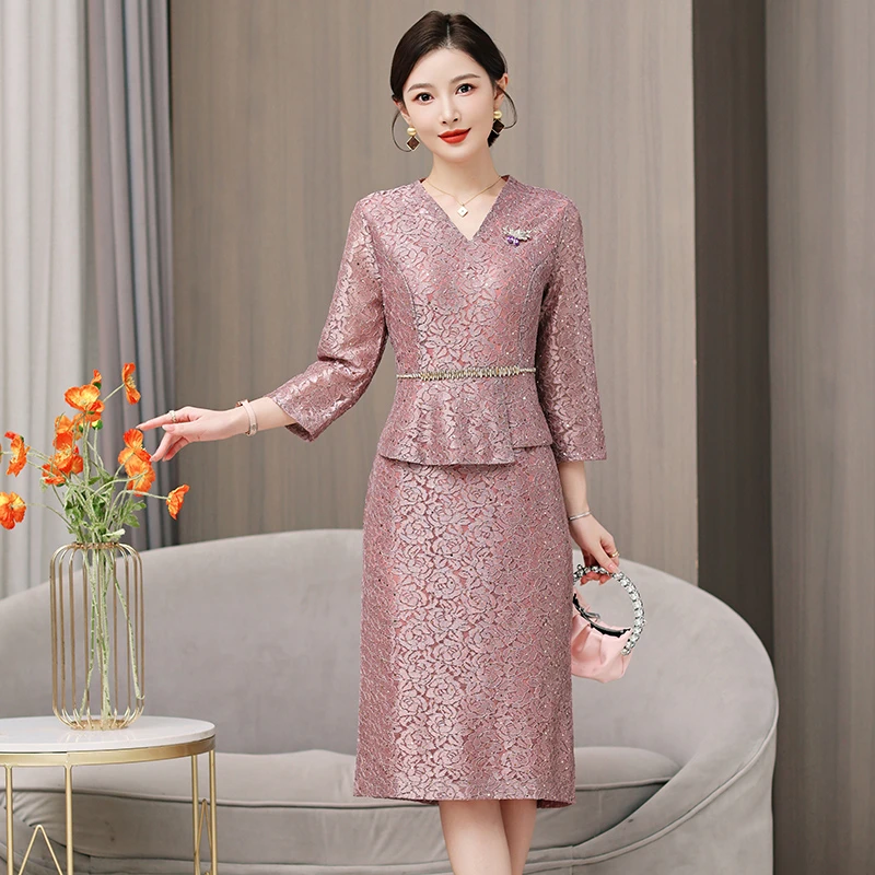 喜妈妈婚宴礼服轻奢高级感中长款喜婆婆婚宴装2025新款婚礼连衣裙