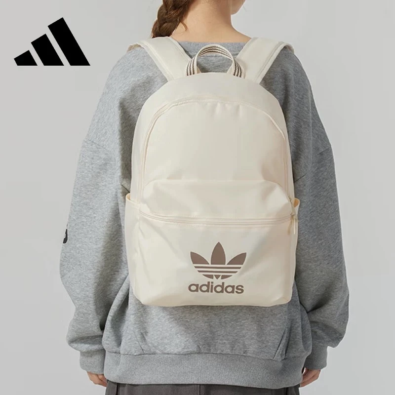 阿迪达斯三叶草白色双肩包书包官方正品初高中生大容量轻便JJ4160