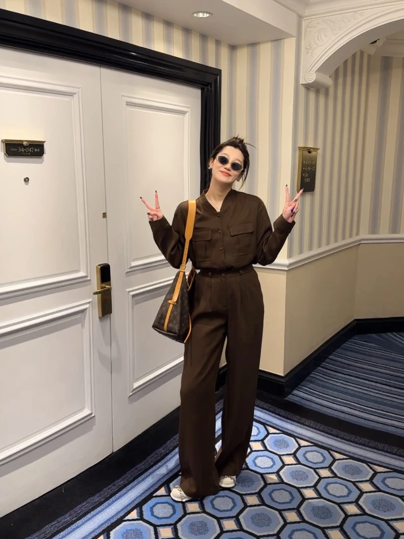 祝喜喜【极简主义】25年春款天丝亚麻高腰时尚显瘦春秋收腰套装