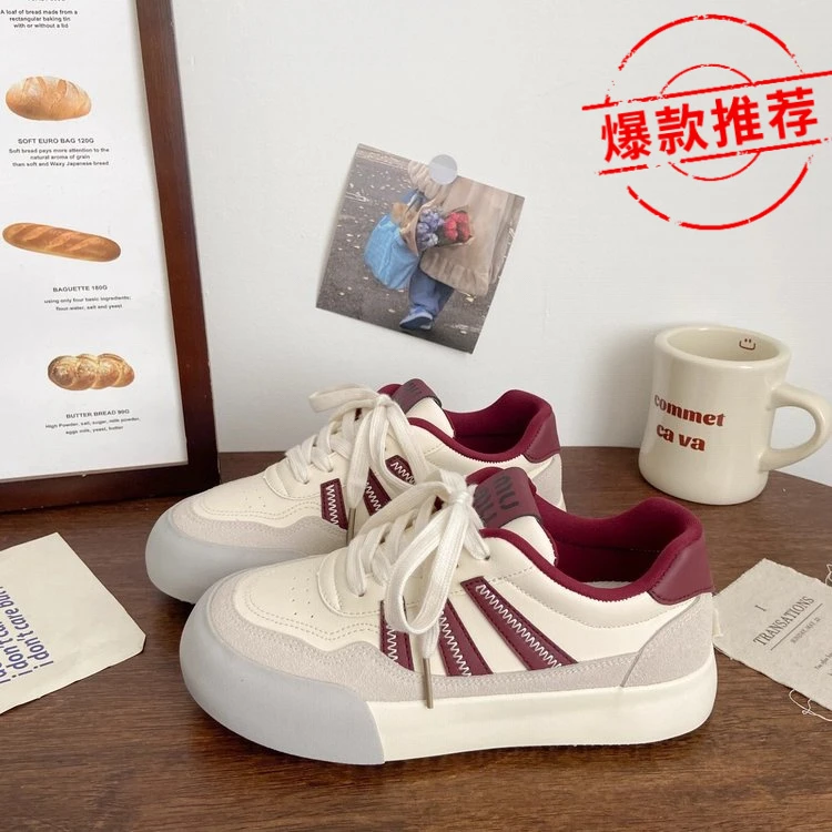 复古小众撞色德训板鞋女款厚底皮面小白鞋做旧女玛速主义板鞋