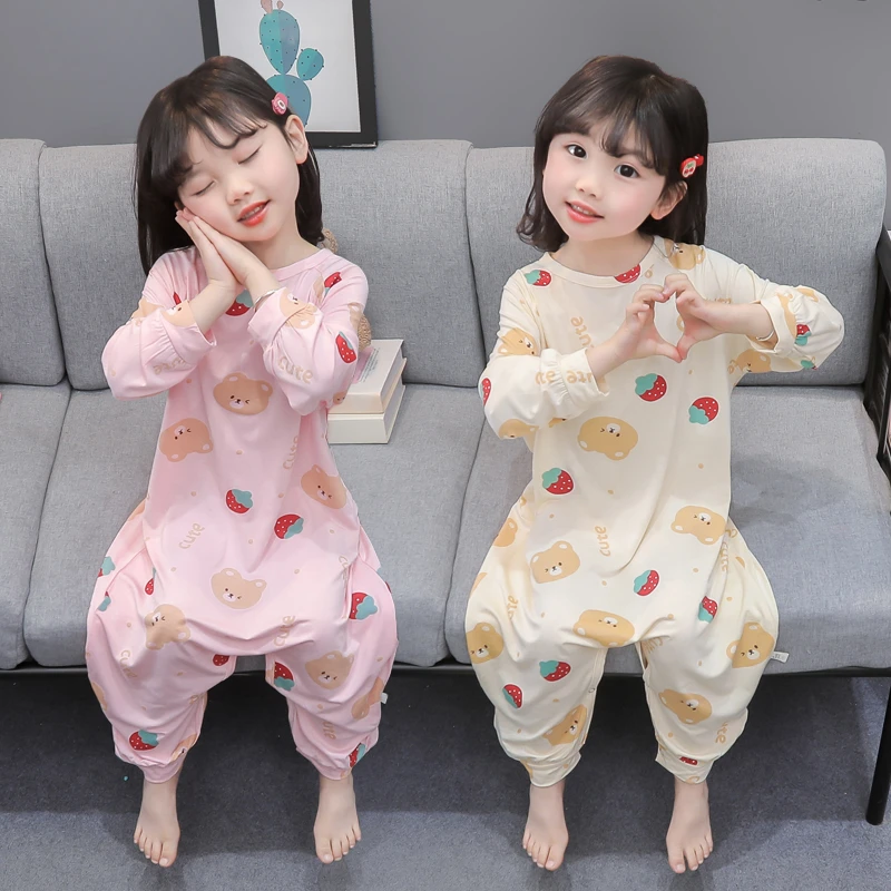 宝宝睡衣夏季薄款莫代尔婴儿空调服儿童连身睡袋长袖春秋家居服女