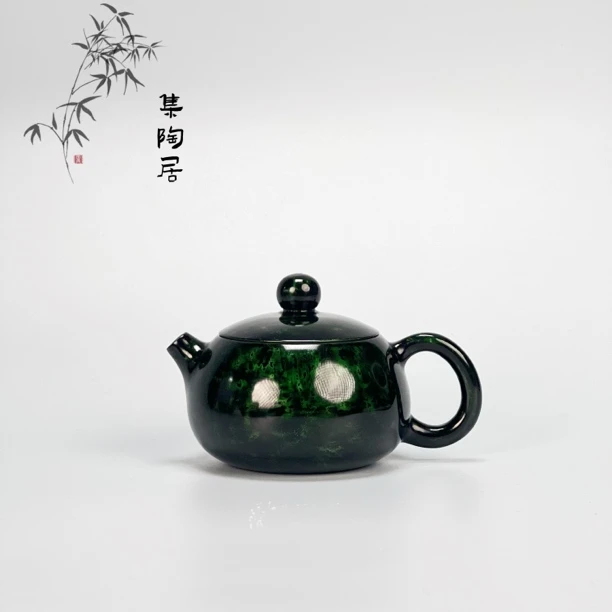 120cc【大漆】祖母绿× 坭兴陶 西施壶 小品壶 广西钦州坭兴陶