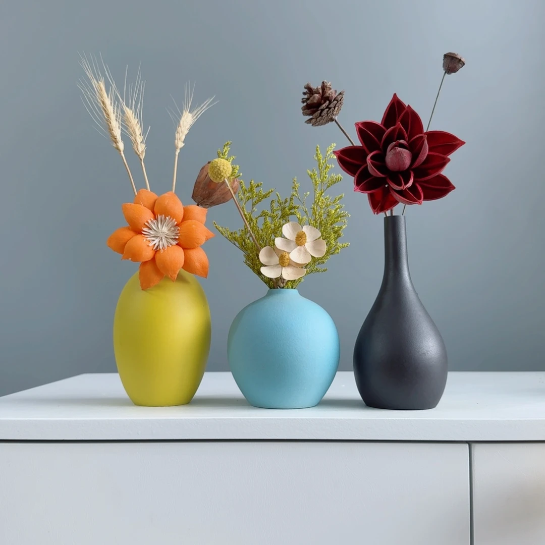 摆件陶瓷小花瓶摆件含花总高约20-30cm