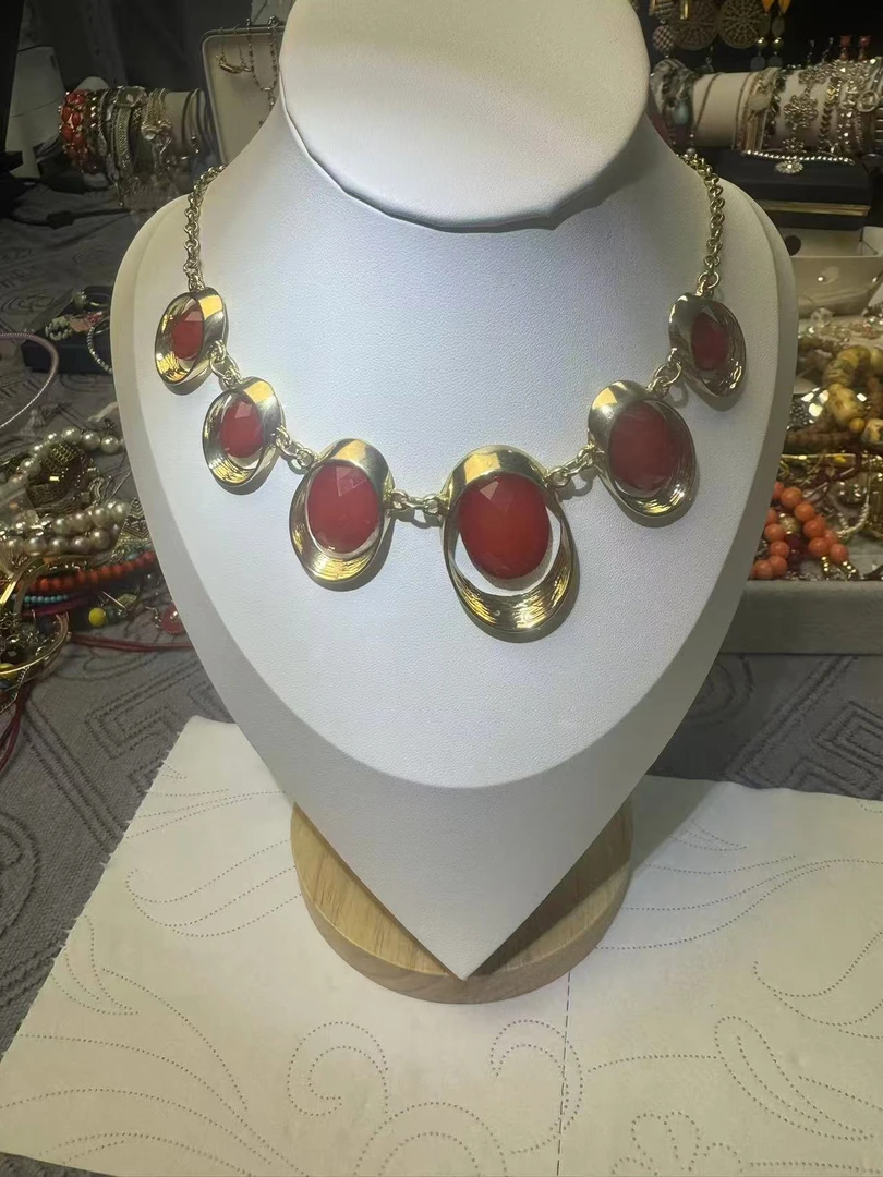 合金项链 中古创意百搭首饰时尚杂项饰品红色链子复古彩色镶嵌