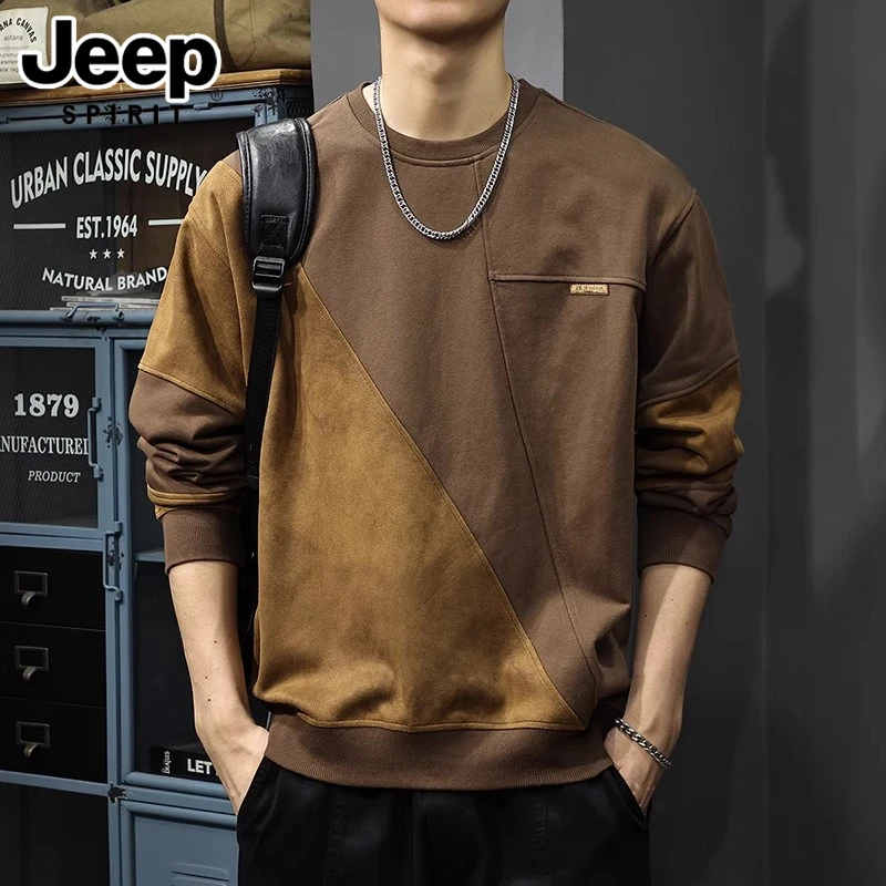 JEEPSPIRIT吉普男士休闲圆领卫衣冬季美式复古潮流时尚百搭打底衫