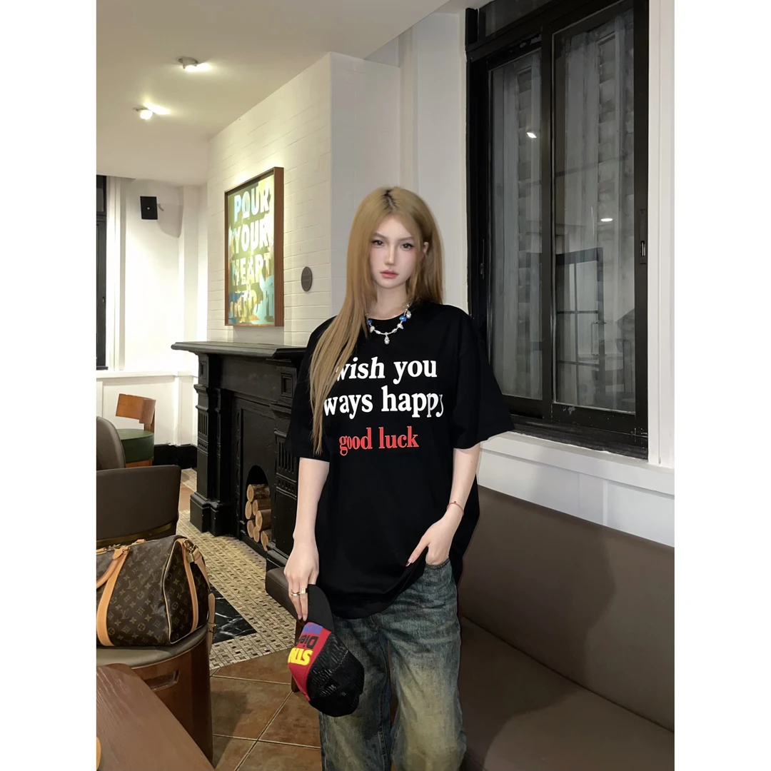 FYKSHOP 美式街头痞帅字母印花短袖T恤男女款宽松百搭休闲上衣ins