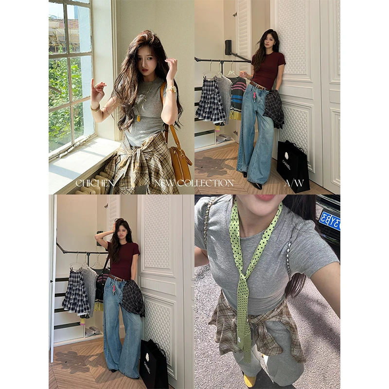 HEN-搭什么都可以的万用打底-纯色针织小圆领打底T恤