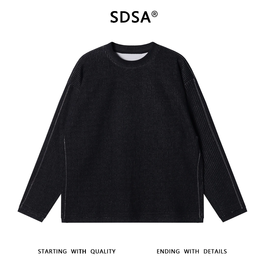 SDSA男士秋冬新款痞帅男装韩版竖纹圆领长袖T恤简约情侣时尚上衣