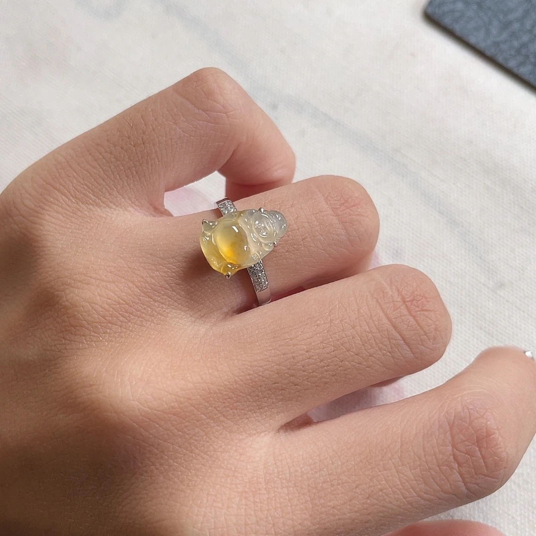 翡翠18K金镶嵌戒指肚里藏金佛戒指 4小时鉴赏