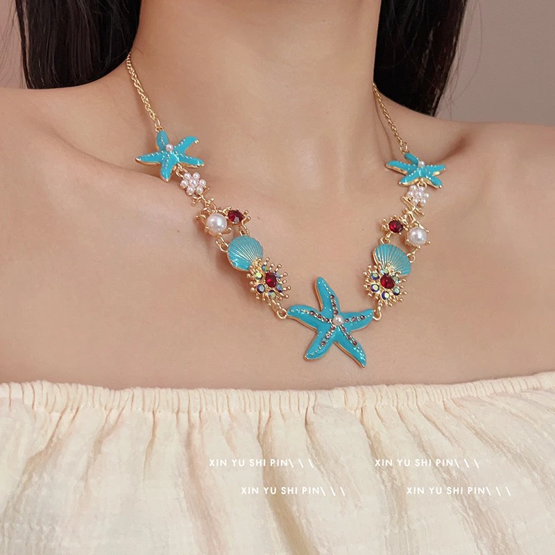 合金项链 沙滩度假风海星贝壳项链高级精致波西米亚风锁骨链配饰