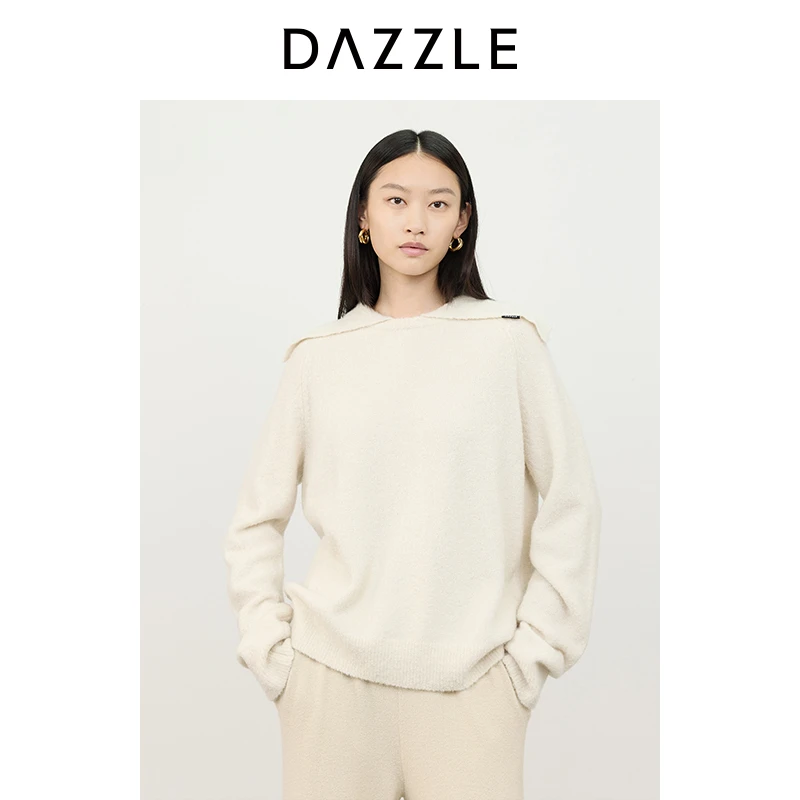 DAZZLE地素奥莱毛针织衫冬季羊绒针织翻领套衫2I4E458