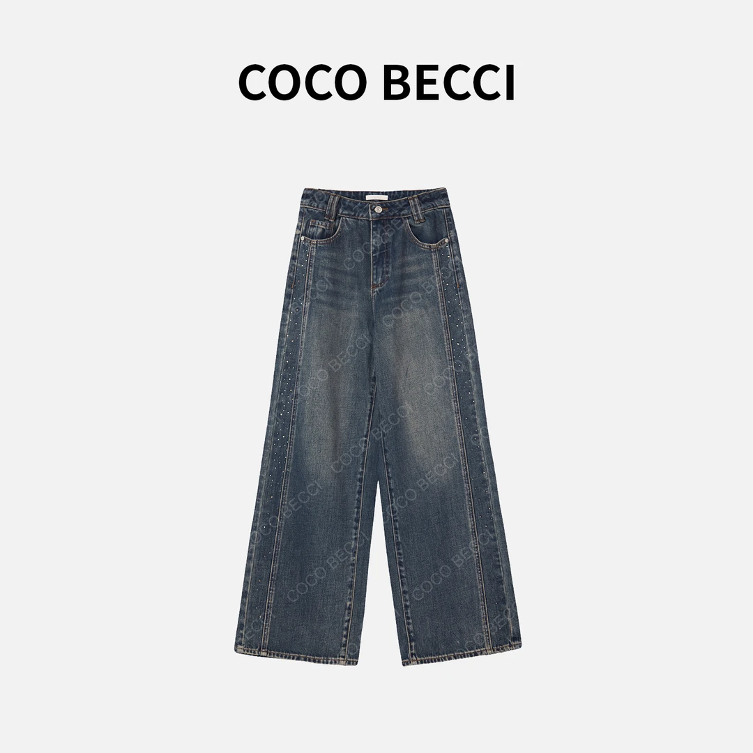 COCO BECCI【复古牛仔】时尚钉珠阔腿牛仔裤YT24YA600016