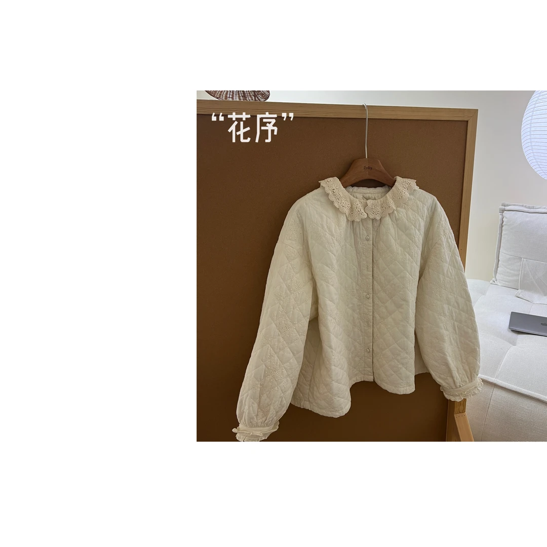 （花序）多利原创文艺风甜美刺绣加棉衬衫
