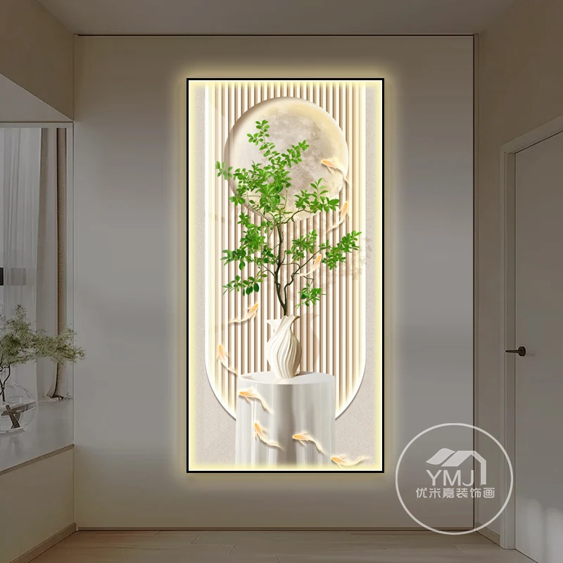 奶油风轻奢LED灯入户玄关装饰画走廊过道挂画大气现代高级感壁画