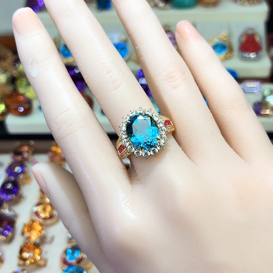 托帕石戒指银S925镶嵌