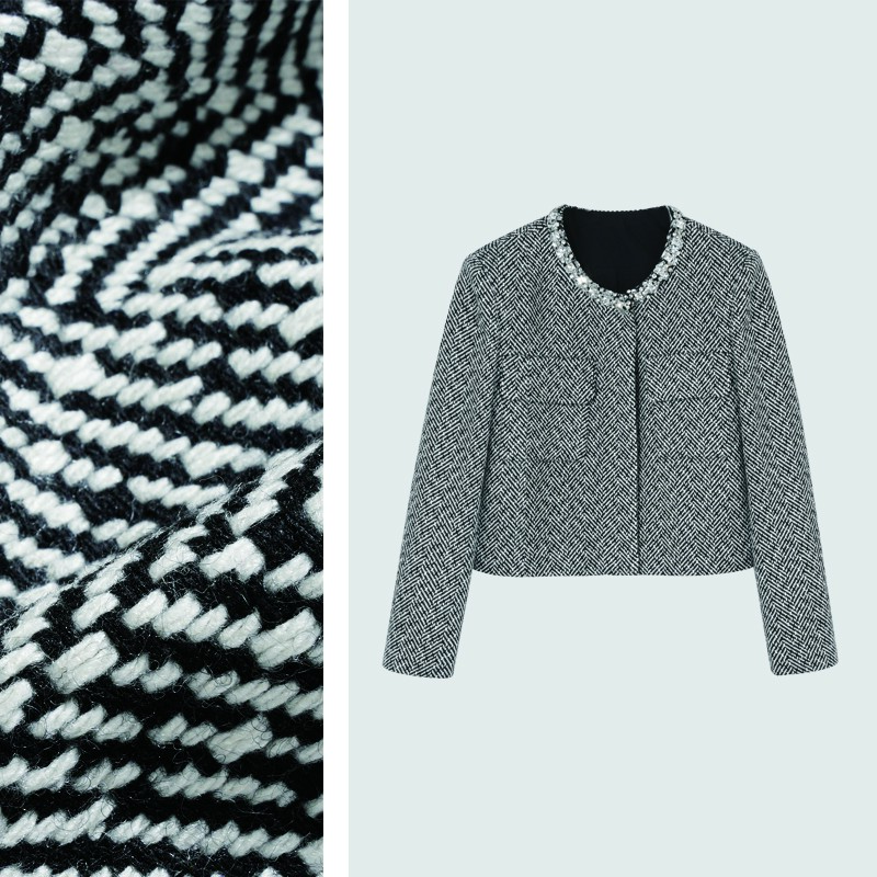 【耀夜星河】秋冬新款混色千金风人字纹软呢外套时尚名媛气质