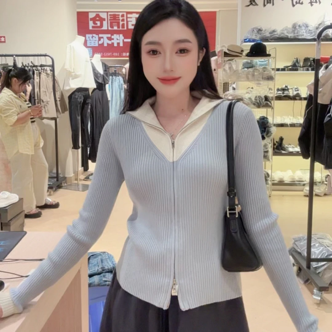 【海岛简爱】毛针织衫百搭拼色休闲针织衫7733