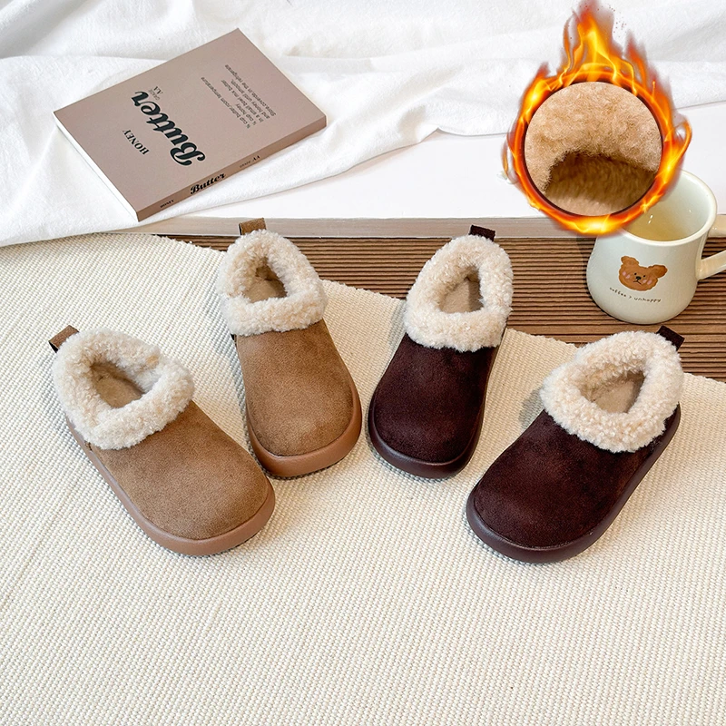 儿童低帮雪地棉2025冬季新款时尚韩版女童加绒勃肯鞋男童防滑棉鞋