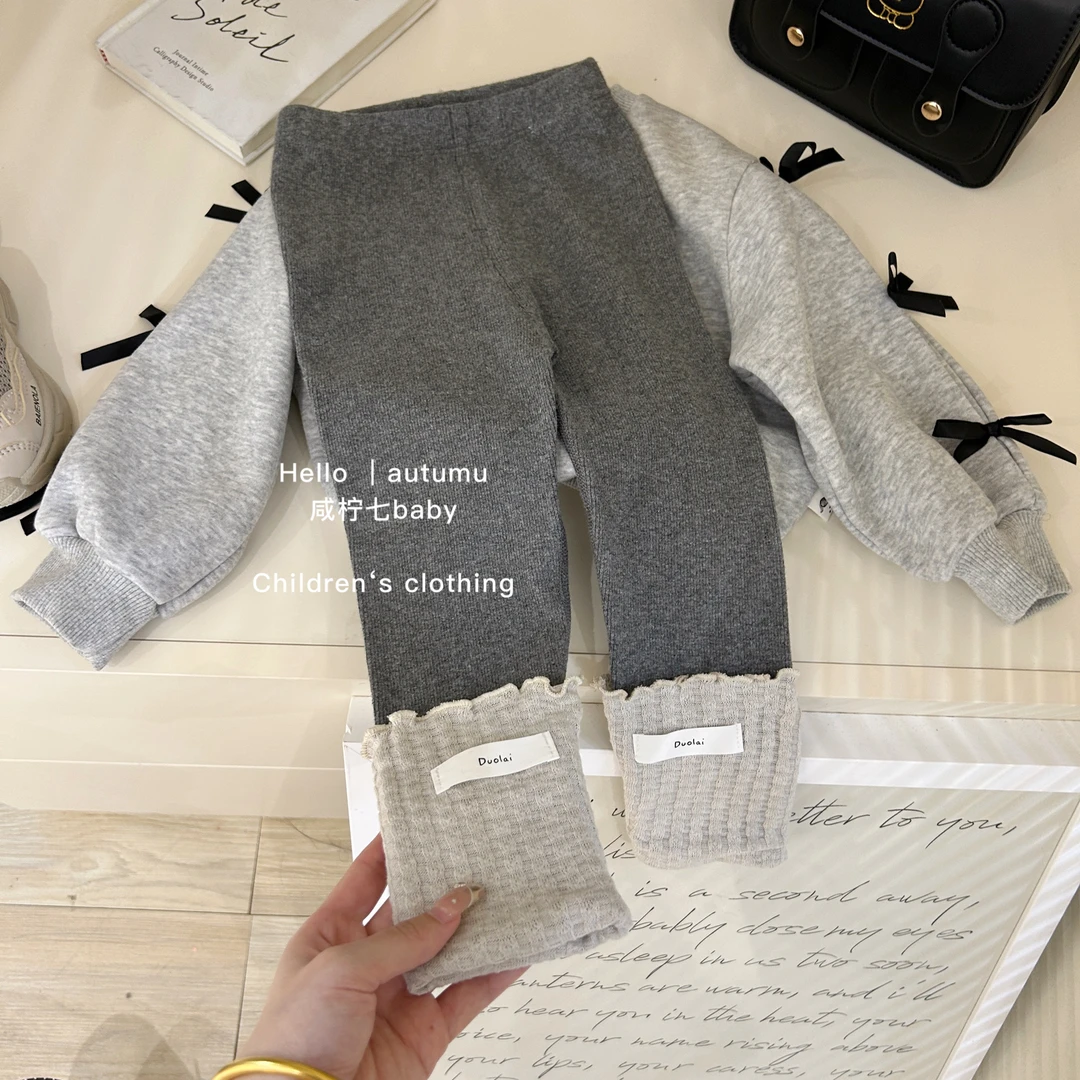 【现】咸柠七女童百搭秋装2024新款洋气儿童堆堆袜打底裤
