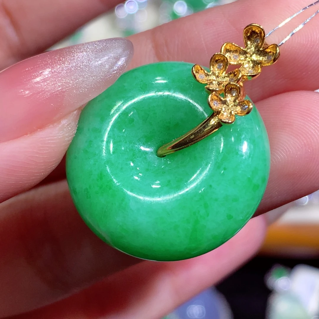 翡翠18K金镶嵌吊坠(不含链)