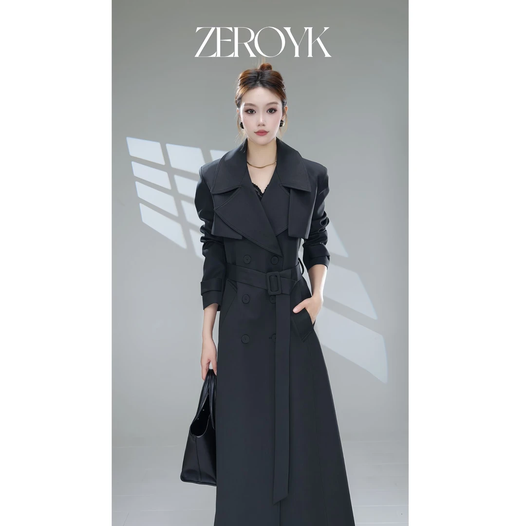 ZEROYK翎蔻 深圳南油2025秋季新款中长款系带双排扣酷飒气质风衣
