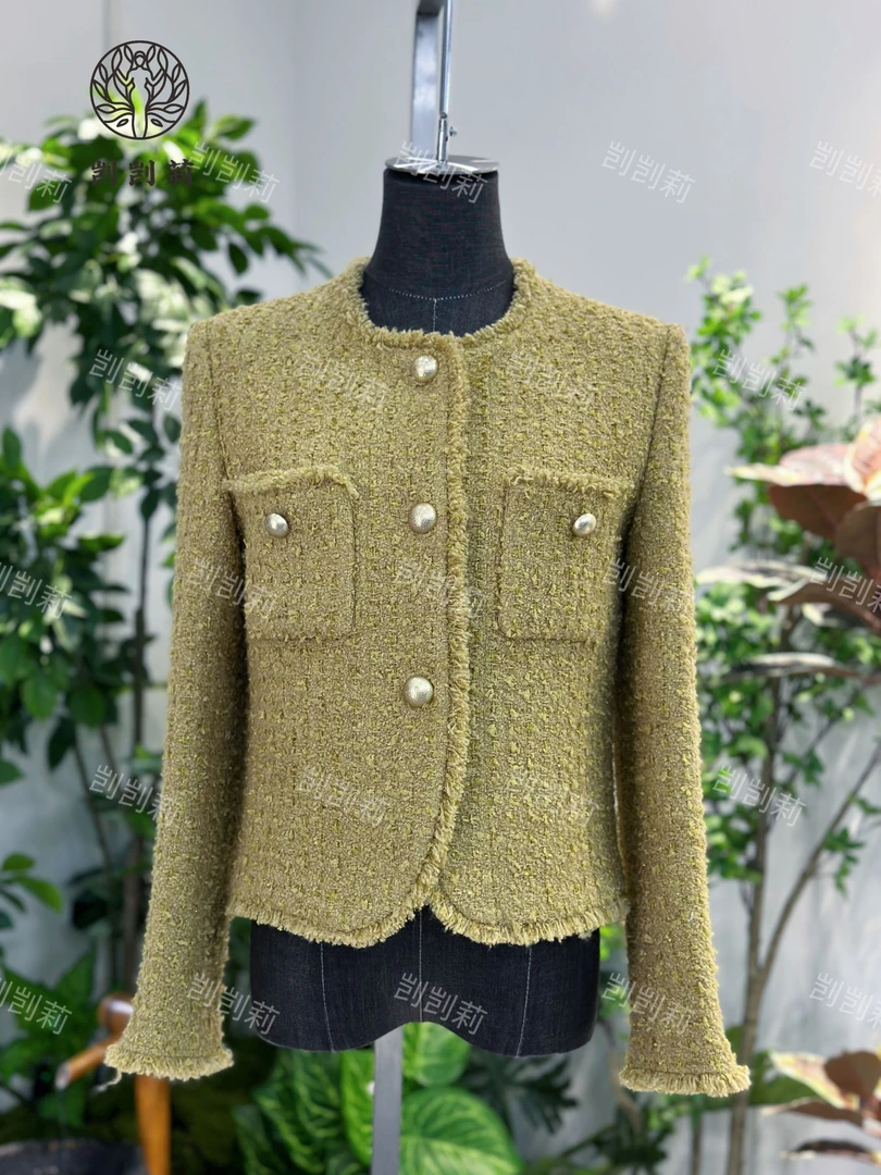 剀剀莉 秋季新款（柠檬香草2.0）黄色显瘦圆领香风外套（10-25度