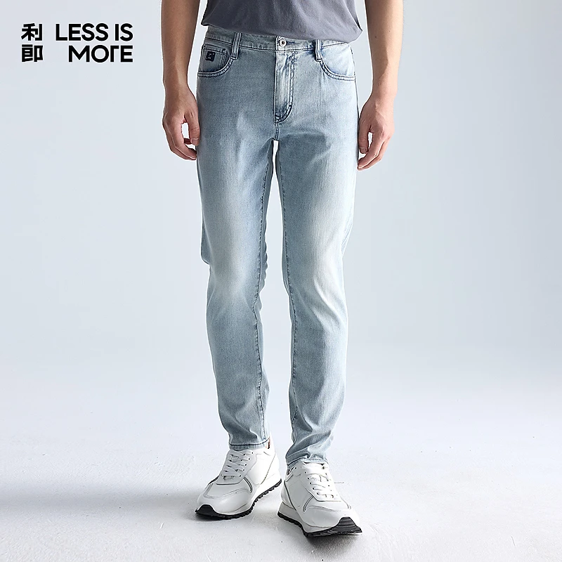 【水洗牛仔】利郎LESSISMORE青年商务休闲裤夏季中腰窄脚九分牛仔裤