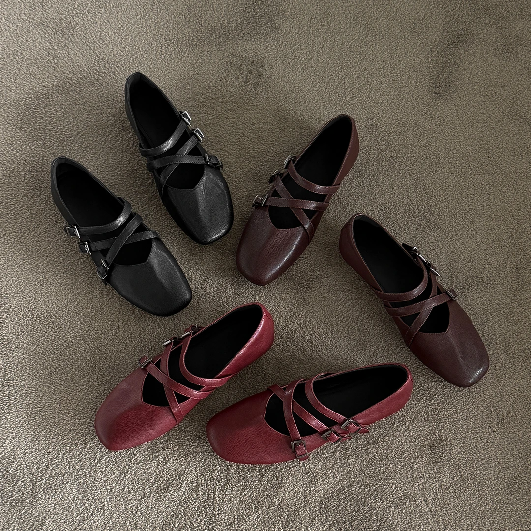 韩版平跟韩版风方头圆头百搭单鞋平底复古胶粘温柔