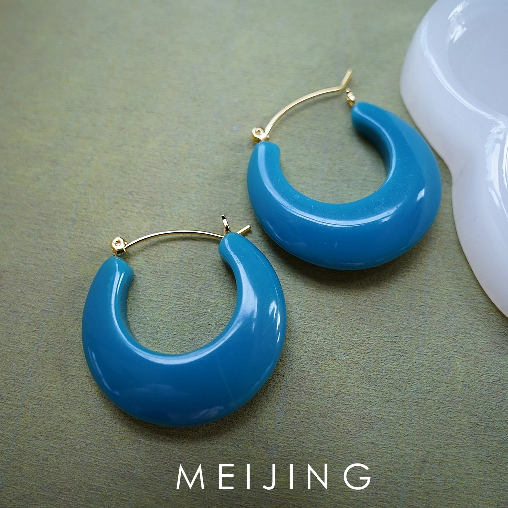 黄铜树脂耳饰 韩系小清新半圆形耳环树脂个性日常通勤