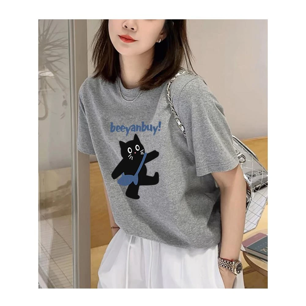 纯欲慵懒风女装正肩纯棉短袖t恤女士时尚百搭灰色上衣打底衫夏季