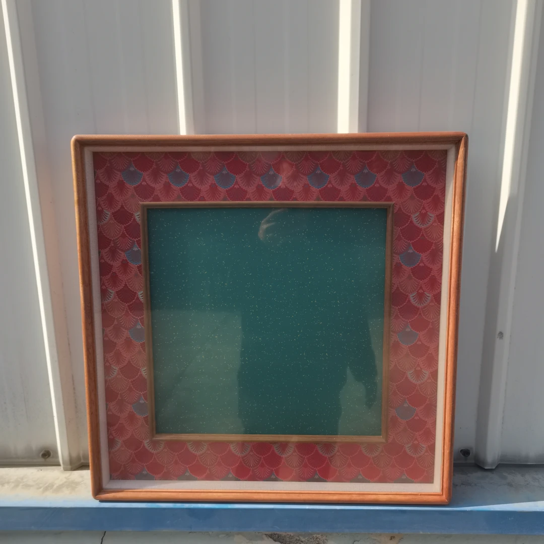 宋锦轻奢三彩龙鳞锦瑟年华——50x50高端乌檀框中框画框【配5色卡纸】