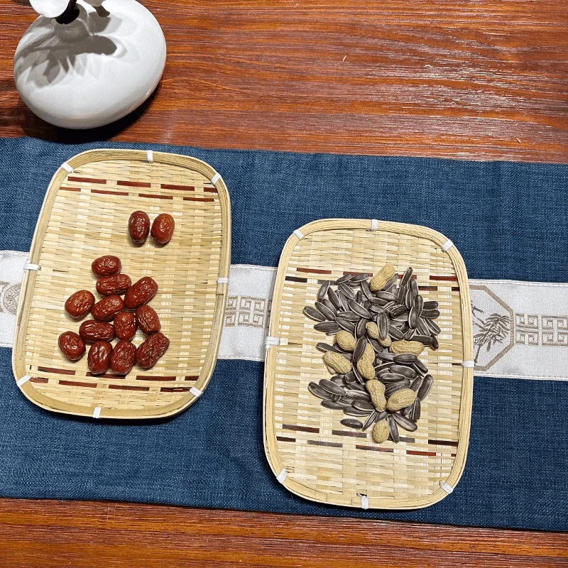 A01竹编双色长方形点心零食小吃糕点盘25X18厘米发2个