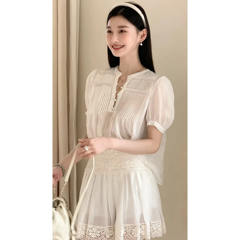 仙气飘飘时尚小众气质设计款上衣蕾丝百搭显瘦休闲半身裙短裙套装