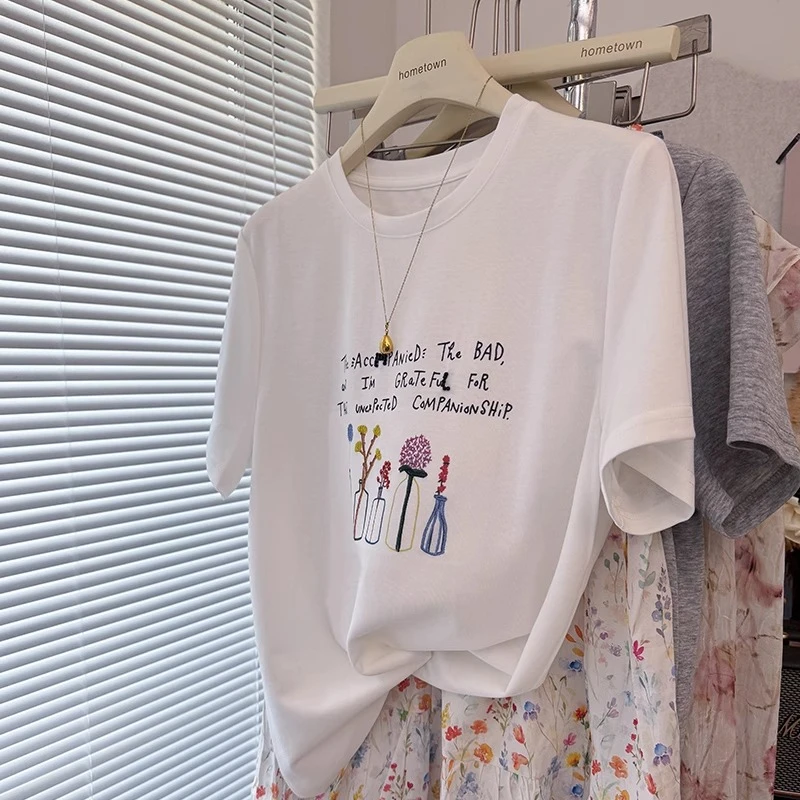 2025新款半袖T恤女夏季薄款雪花棉宽松显瘦白色大码短袖上衣胖mm