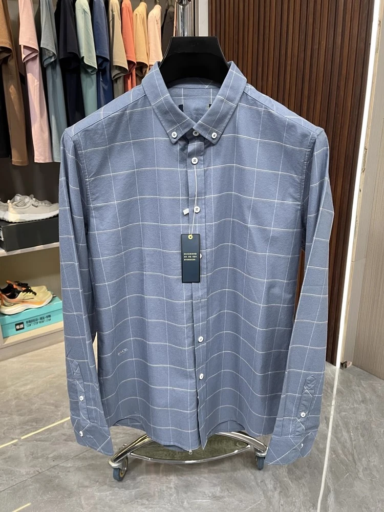 （1U001）春新男牛津纺格子休闲衬衫透气格子衬衣撤柜尾货2025