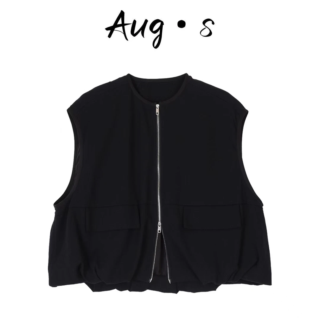 八月【花苞】春季极简韩版休闲松弛感花苞拉链女式马甲外套女BY2067