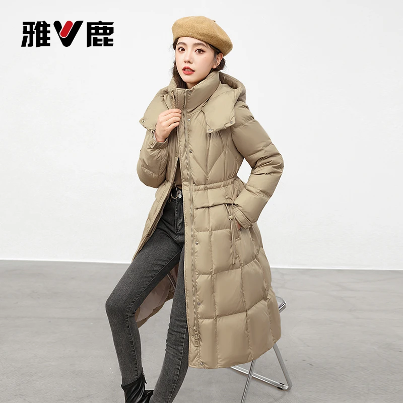雅鹿长款羽绒服女2025年冬季新款加厚过膝通勤气质收腰显瘦外套女