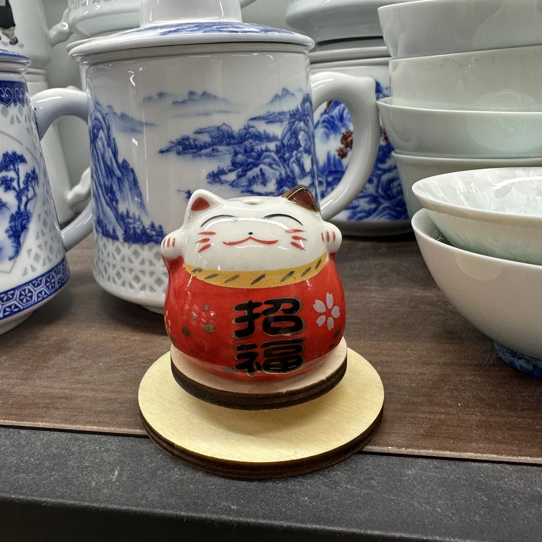 招财猫2个可旋转红色财运滚滚来景德镇专属小礼物小蔡一碟